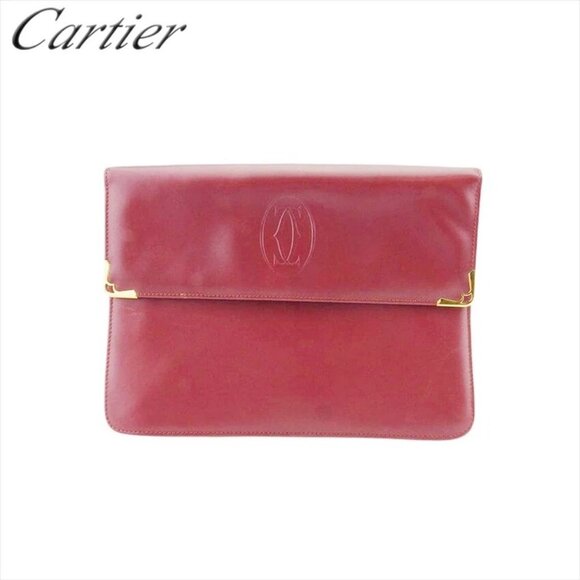 Cartier Clutch Bag Bordeaux x Leather x Gold Hardware Authentic Used